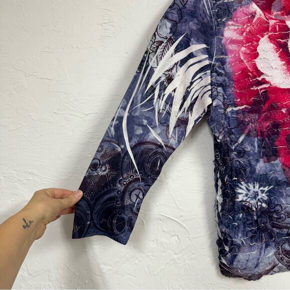 Lane Bryant Pink Blue Rose Print Tie Dye Ruffled Blouse Womens 22/24 Y2K Floral - Picture 7 of 9